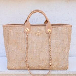 New Caroline Hill Melissa Tote Bag Natural Lattice Tan